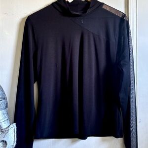 DKNY Asymmetric Mesh & Solid Mock Neck Top